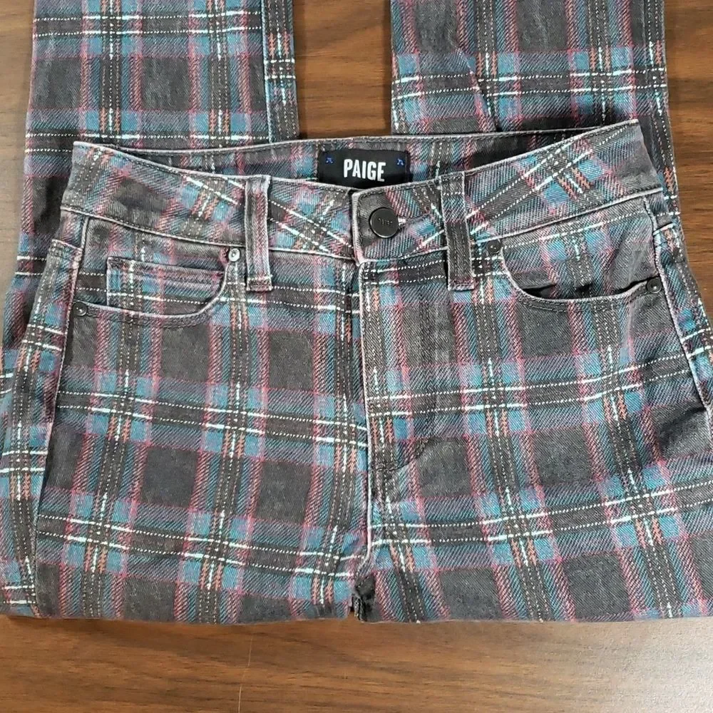 PAIGE Womens HOXTON ANKLE High-Rise Skinny Black Atlantic Tartan Plaid Jeans 26 - Picture 4 of 14
